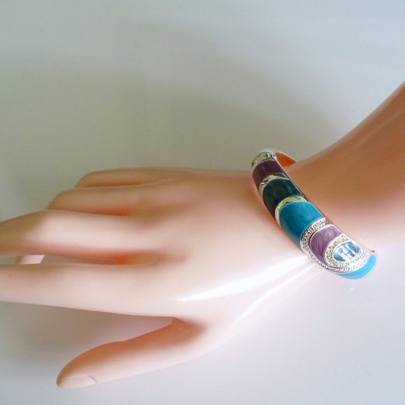 ❤️ Beautiful Cuff Bracelet Multi-Colored EnameL OS - Picture 4 of 6